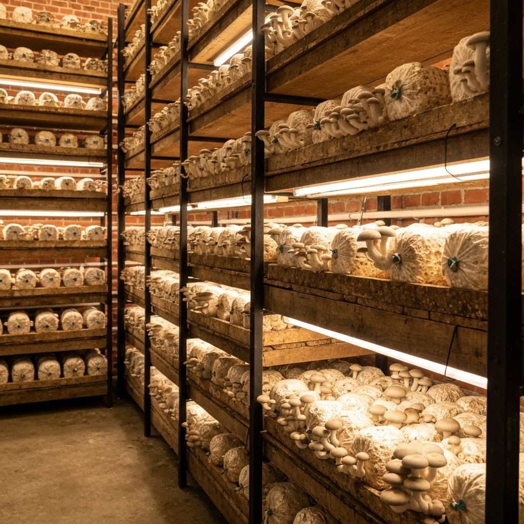 Mushroom farm shelves
